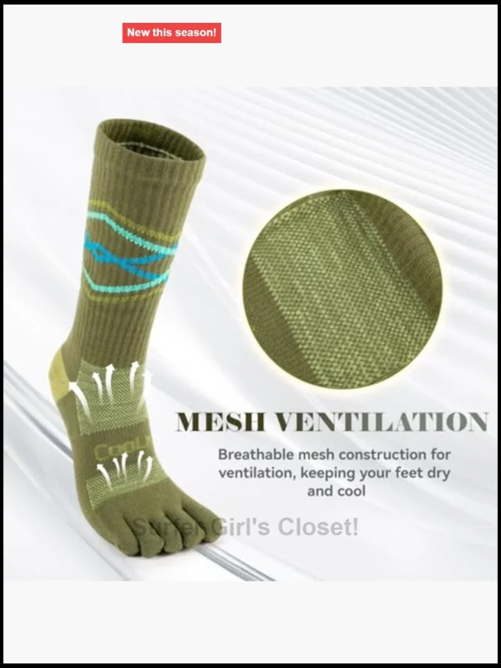 Coolmax Toe Socks 3 Pairs Moisture Wicking Crew Running Socks